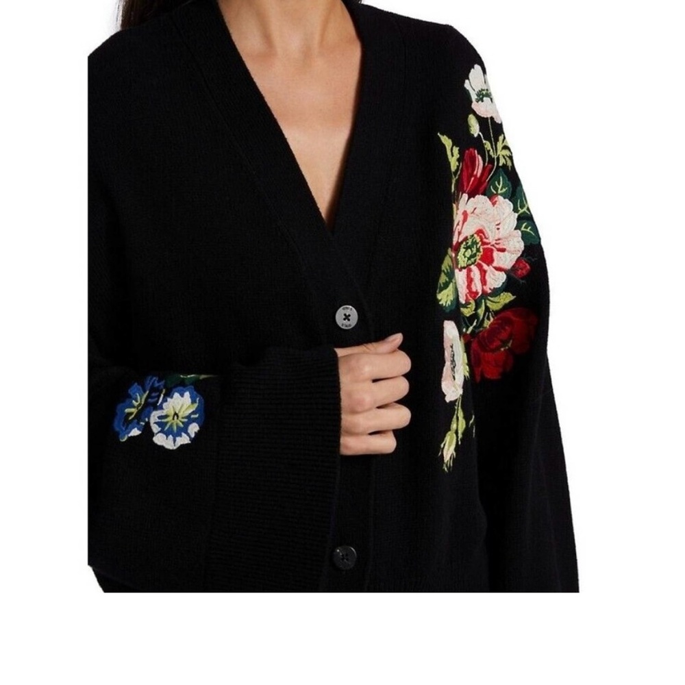 STAUD Rook Floral Embroidered Cardigan in Black Size S